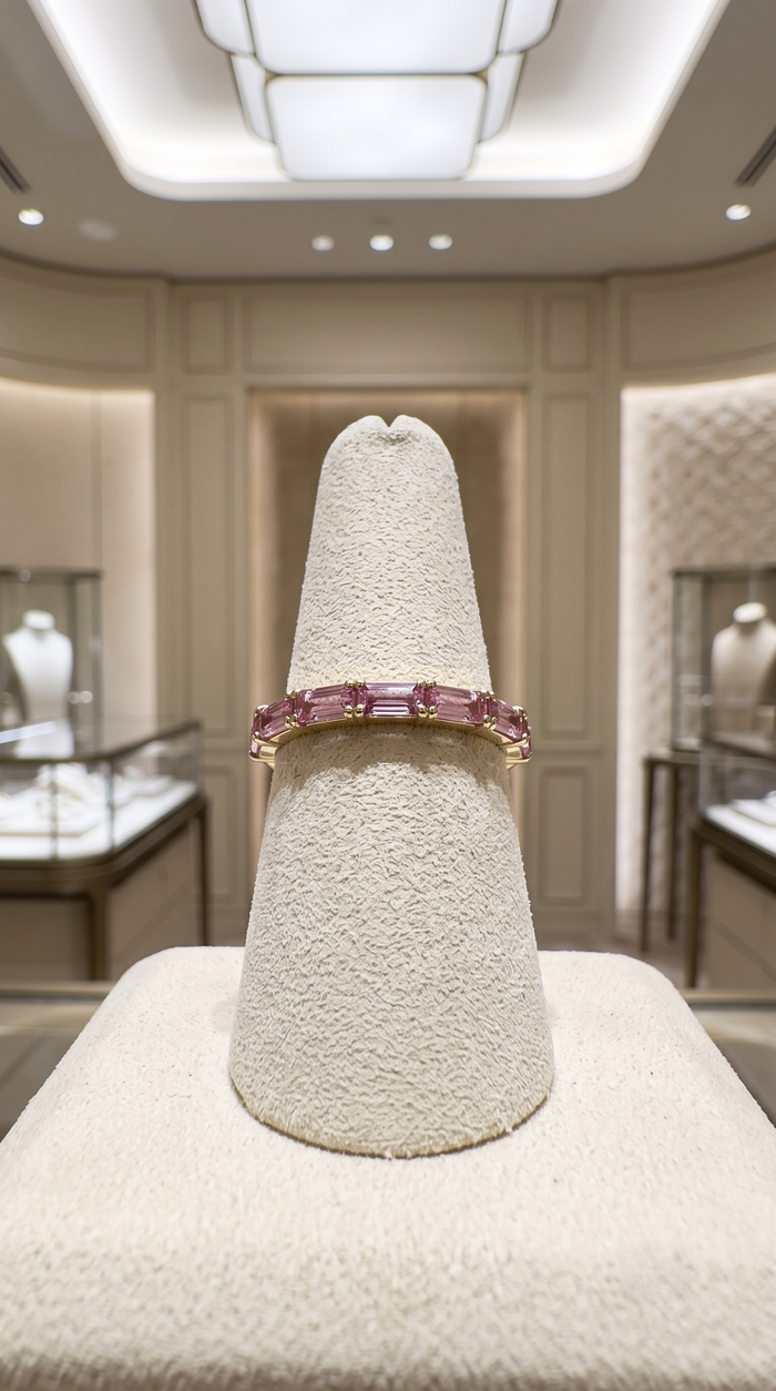 Chic Baguette Pink Sapphire 14K Gold Band Ring