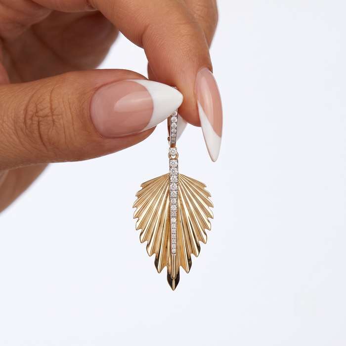 Radiant Leaf 14K (or 18k upon request) Yellow Gold Diamond Drop Earrings