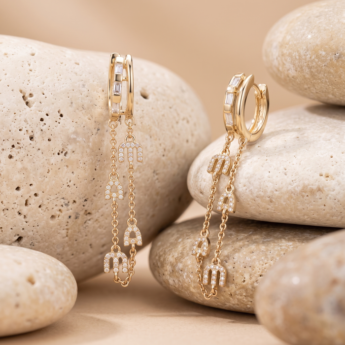 Double Strand Mama Drop Earrings in 14K Yellow Gold