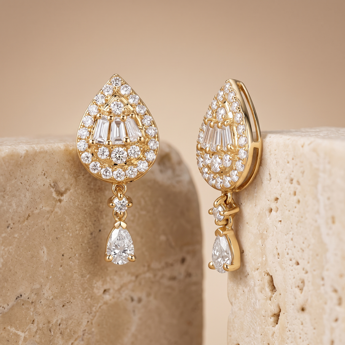 Reverie Diamond Halo Drop Earrings in 14K Yellow Gold