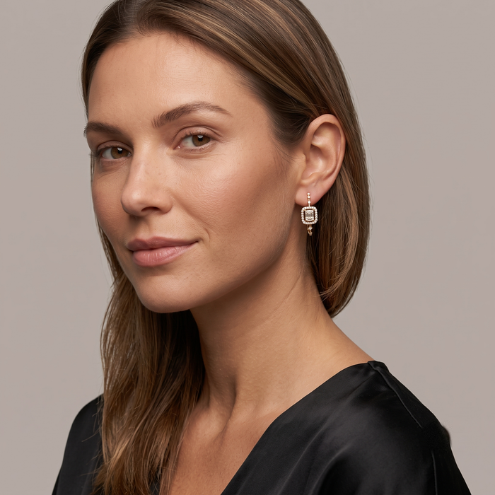 Baguette Diamond Frame Hoop Stud Earrings in 14K Yellow Gold