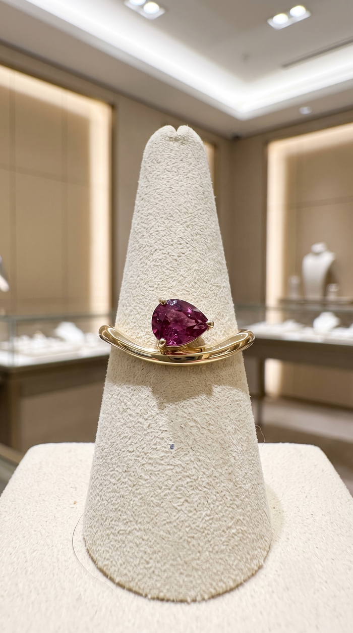 Pear Ruby Open 14K Gold Band Ring
