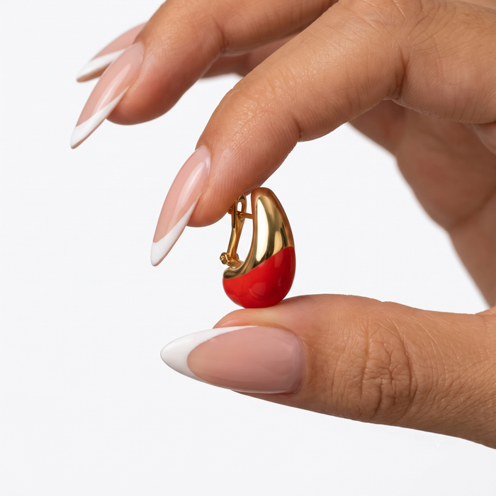 Bold Red Enamel Teardrop Stud Earrings in 14K Yellow Gold