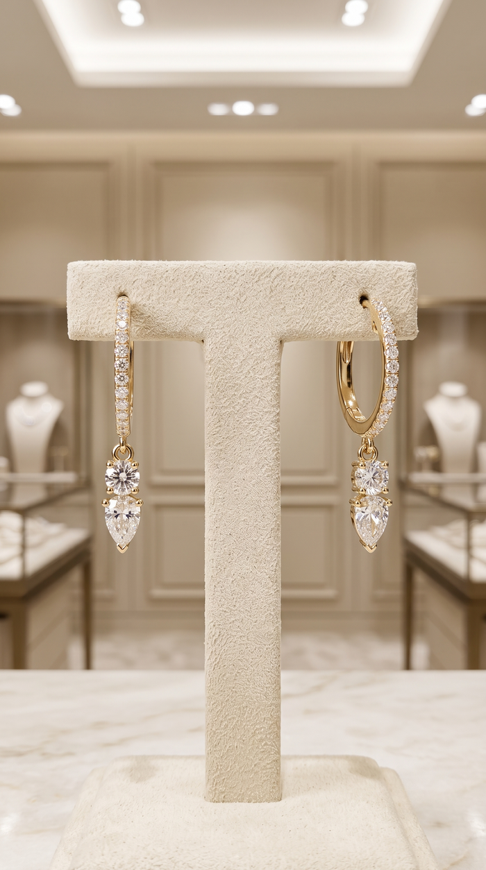 Duo Drop Diamond Huggie Earrings in 14K Yellow Gold