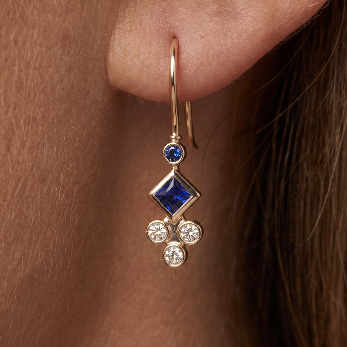 Elegant 14K Gold Sapphire Diamond Drop Earrings