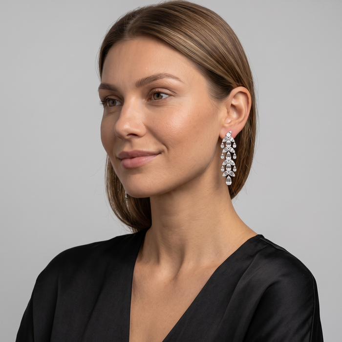 Chandelier Diamond Drop Earrings in 18K White Gold