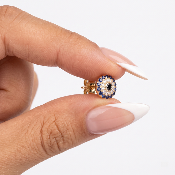 Blue Sapphire Diamond Stud Earrings in 14K Yellow Gold