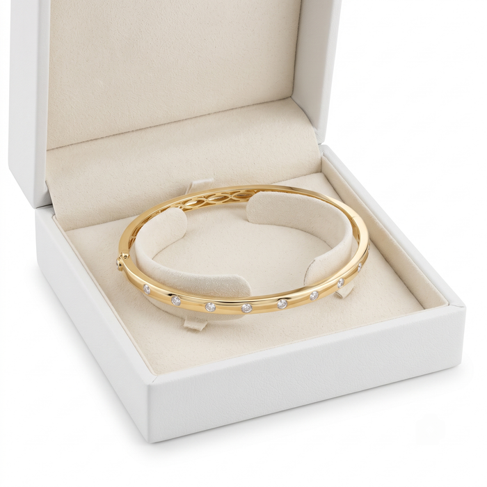 Ten Diamonds Bangle Bracelet in 14K Yellow Gold