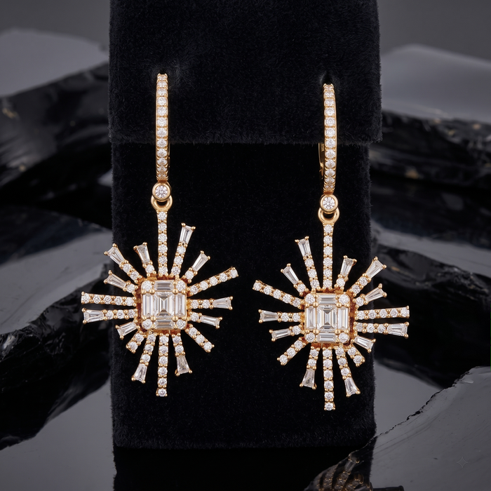 Radiant Nova 14K (or 18k upon request) Yellow Gold Diamond Drop Earrings