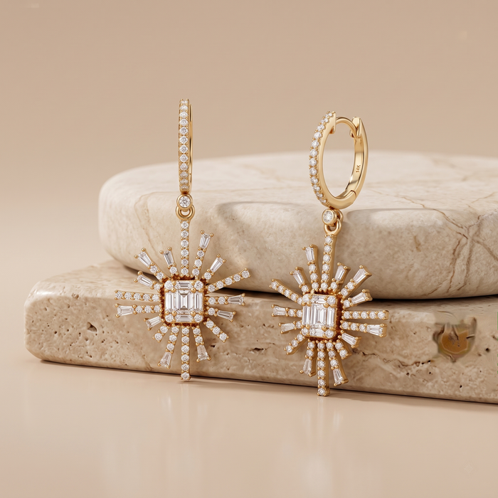 Radiant Nova 14K (or 18k upon request) Yellow Gold Diamond Drop Earrings