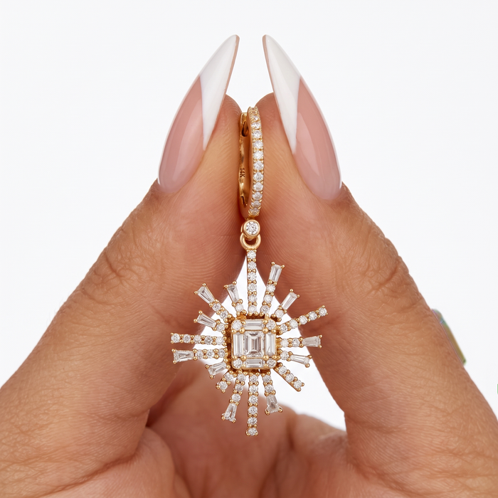Radiant Nova 14K (or 18k upon request) Yellow Gold Diamond Drop Earrings