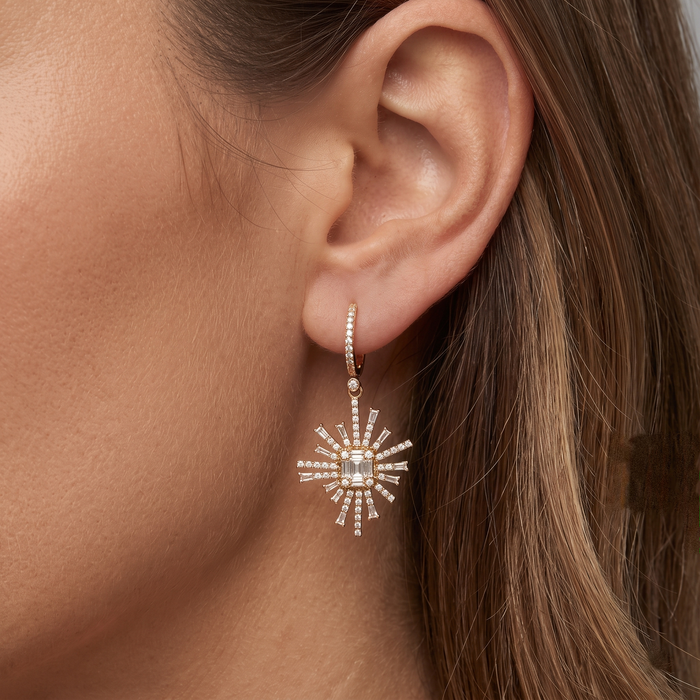 Radiant Nova 14K (or 18k upon request) Yellow Gold Diamond Drop Earrings
