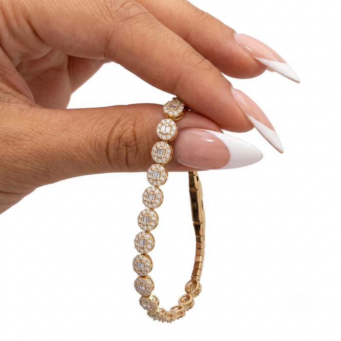 Pure Round Diamond Bangle Bracelet in 14K Yellow Gold