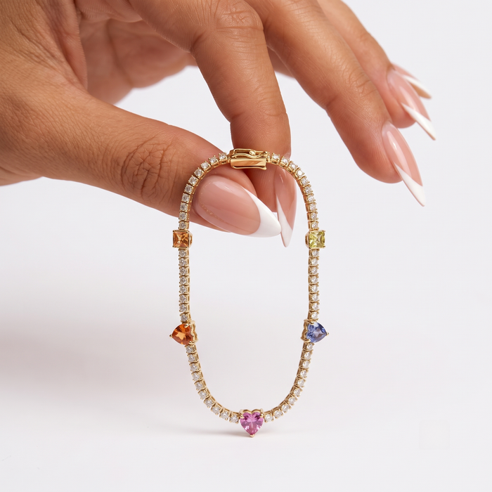 Colourful Heart 14K Yellow Gold Diamond Bracelet