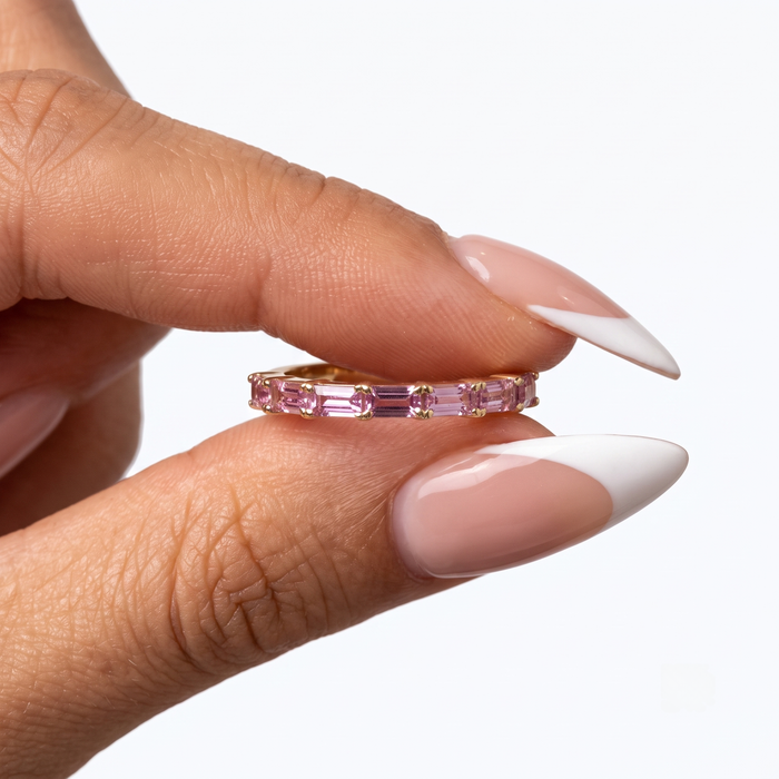 Chic Baguette Pink Sapphire 14K Gold Band Ring