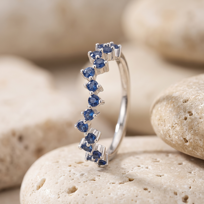 Elegant Blue Sapphire 14K White Gold Stacking Ring