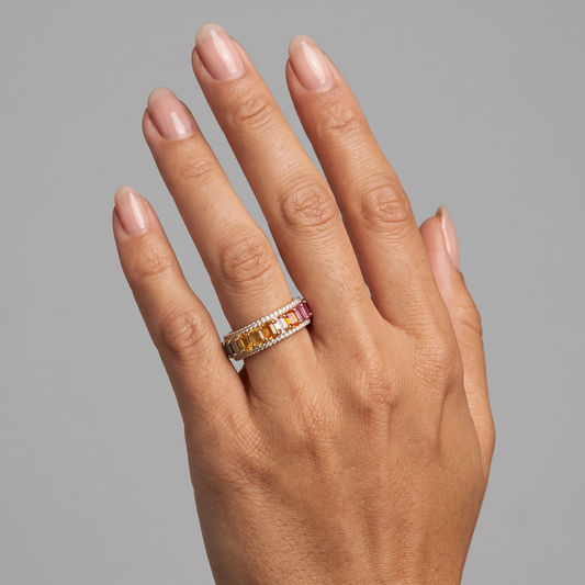 Colorful Gemstone 14K Diamond Band Ring