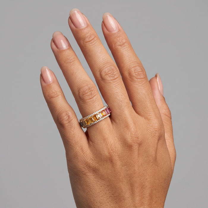Colorful Gemstone 14K Diamond Band Ring