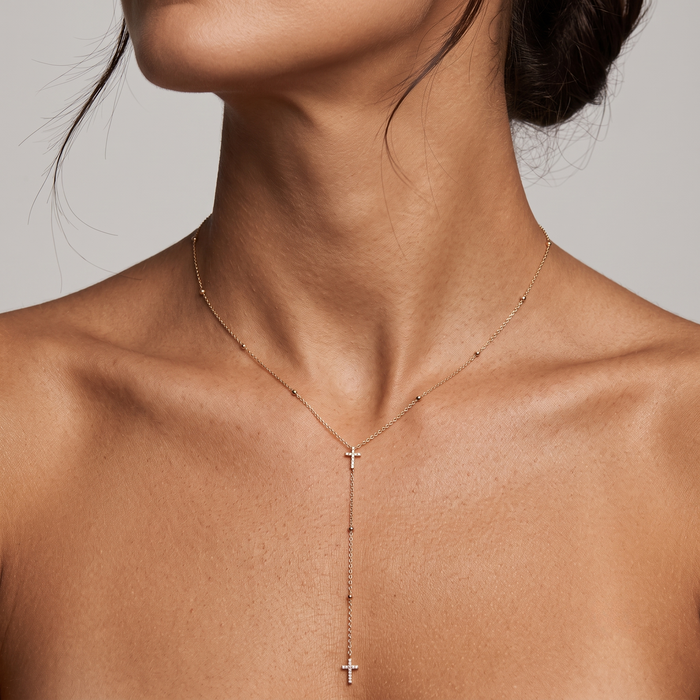 Diamond Cross Elegance Necklace in 14K Yellow Gold