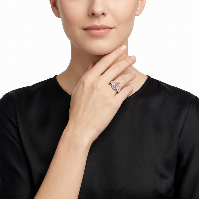 Pink Pear Shaped Halo Diamond Engagement Ring in 18K Gold