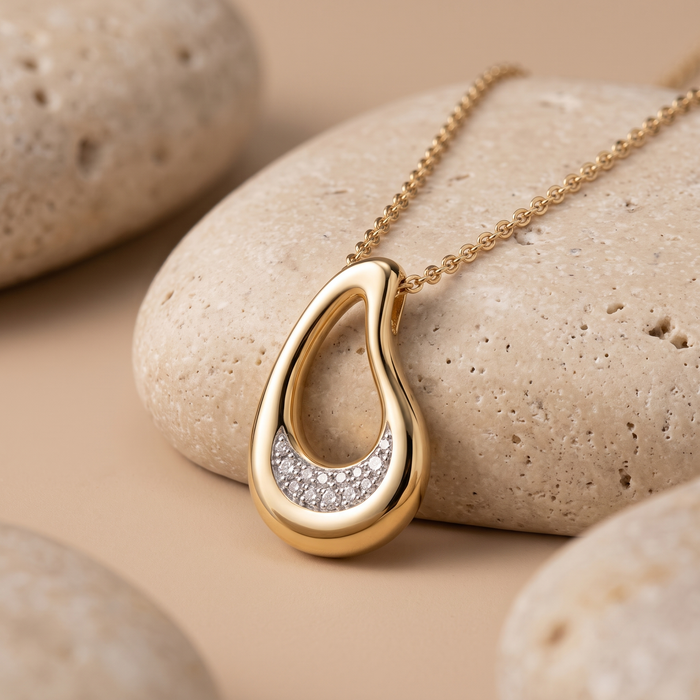 Teardrop Gold Pendant Necklace in 14K Yellow Gold