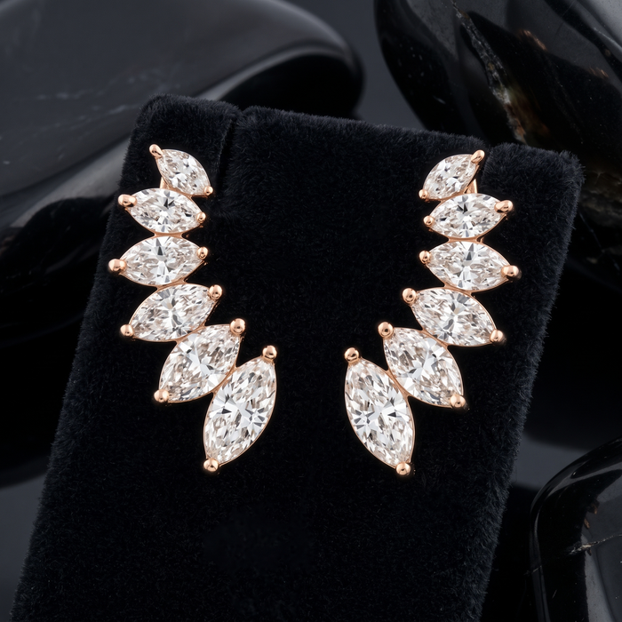 Marquise Diamond Vine Ear Climber Earrings in 18K Yellow Gold