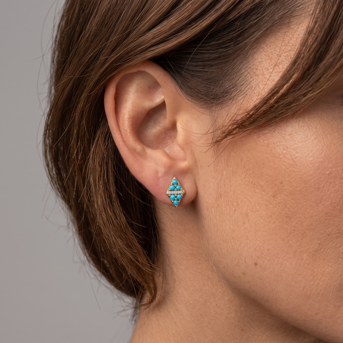Forever Diamonds Turquoise Stud Earrings in 14K Yellow Gold