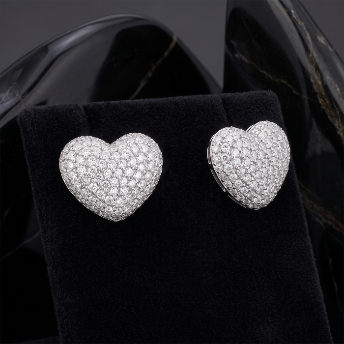 Heart Delicate Diamond Stud Earrings in 14K Yellow Gold