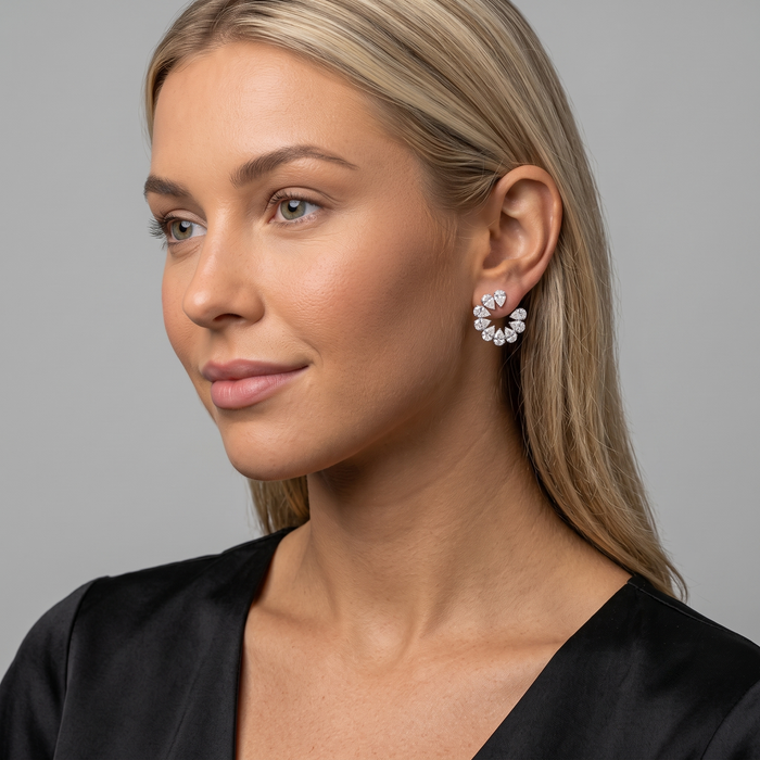 Open Circle Pear Cut Diamond Stud Earrings in 18K Yellow Gold