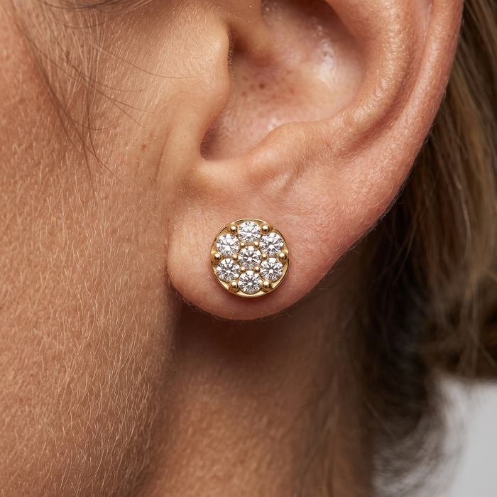 Golden Bloom Diamond Cluster Stud Earrings in 14K Yellow Gold