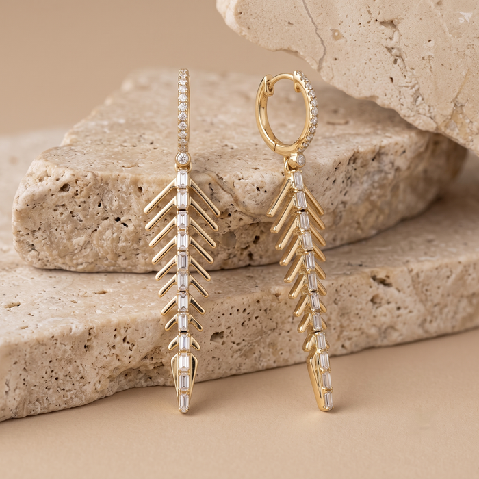 Diamond Spine Drop Statement Earrings in 14K Yellow Gold