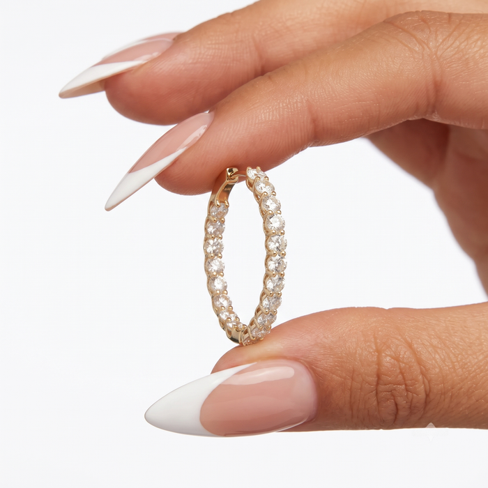 Radiant Loop Diamond Hoop Earrings in 14K Yellow Gold