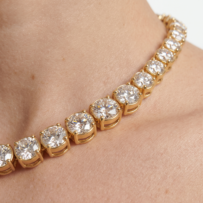 5ct Round Diamond 14K Gold Graduated Bezel Tennis Necklace