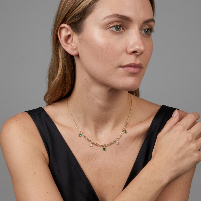 Exquisite Diamond Charm Station Necklace in 14K Yellow Gold