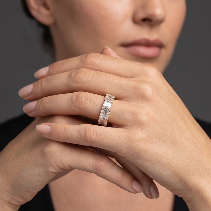 Emerald Cut Diamond Eternity Wedding Band Ring in 14K Gold