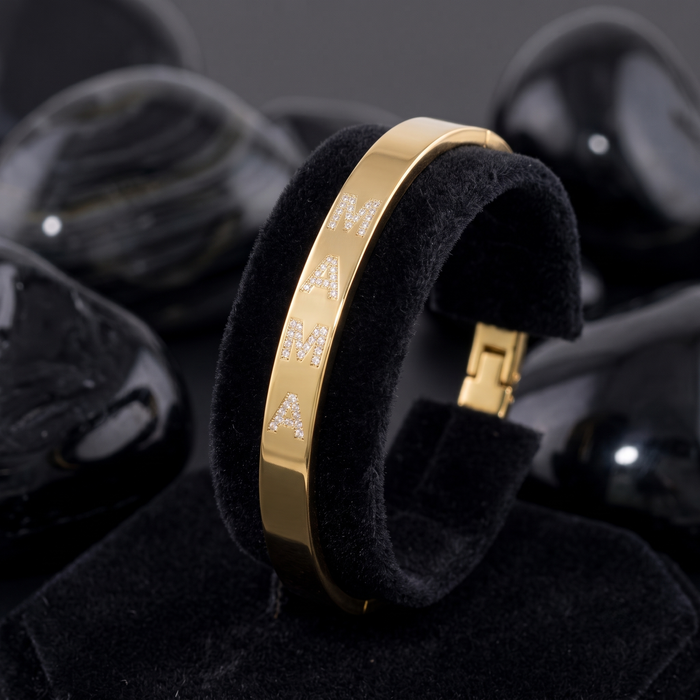 Mama Bangle Pave Letter Diamond Bracelet in 14K Yellow Gold