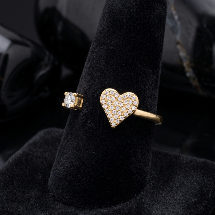 Open Heart Diamond Cuff Ring in 14K Yellow Gold