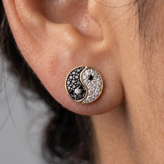 Bygone Era Black Enamel Stud Earrings in 14K Yellow Gold