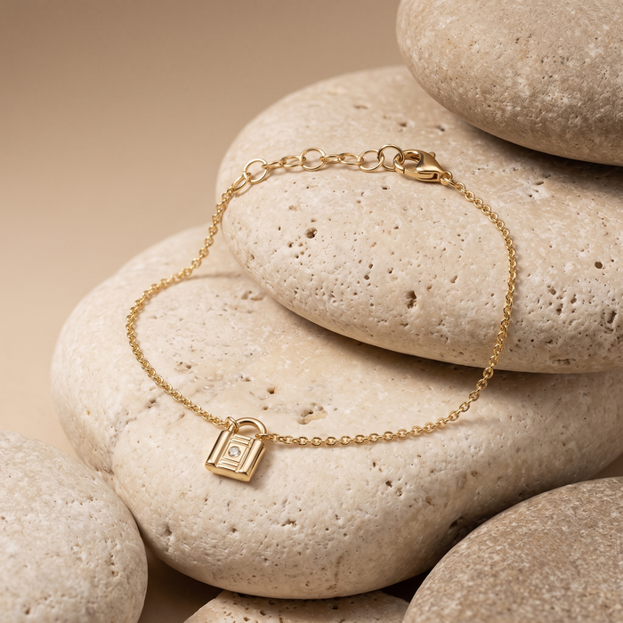 Mini Lock Diamond Bracelet in 14K Yellow Gold