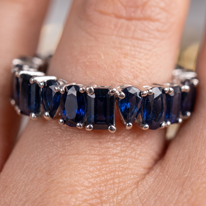 Blue Sapphire Eternity 14K White Gold Band Ring