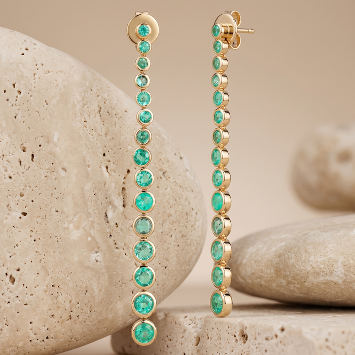 Green Emerald 14K Yellow Long Drop Earrings