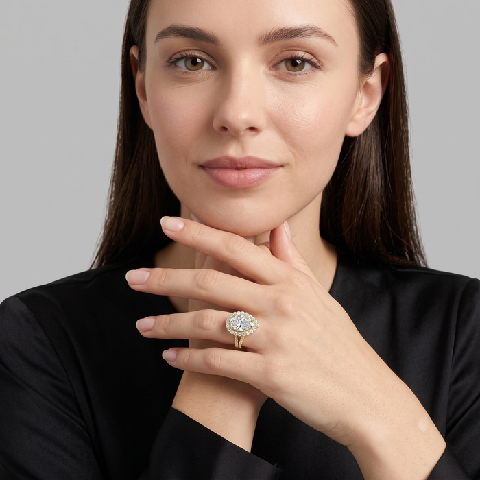 Pear Shape Halo Diamond Engagement Ring in 18K Gold