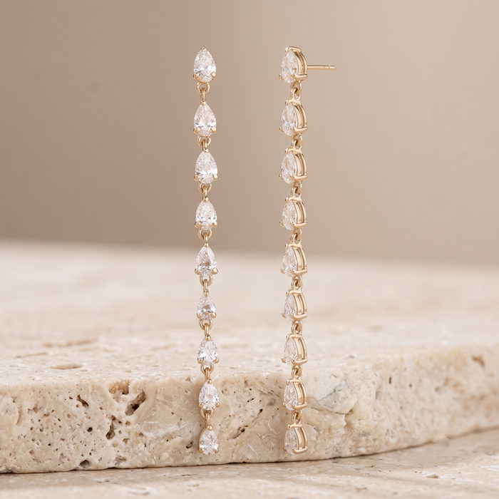 Pear Cut Linear Drop Earrings in 14K Yellow Gold