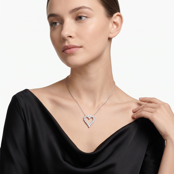 Cushion Cut Open Heart Diamond Necklace in 14K White Gold