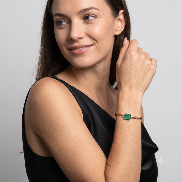 Emerald-Cut Emerald Chain Bracelet in 14K Yellow Gold