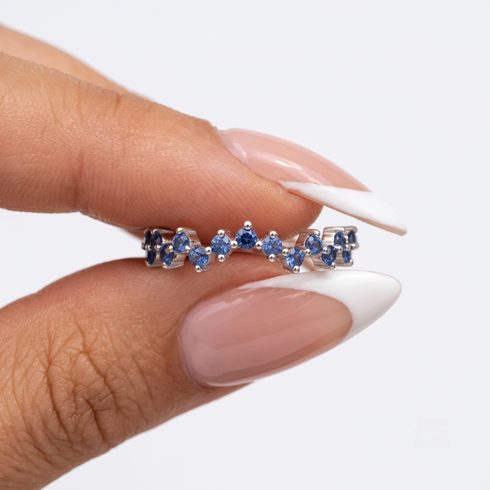 Elegant Blue Sapphire 14K White Gold Stacking Ring