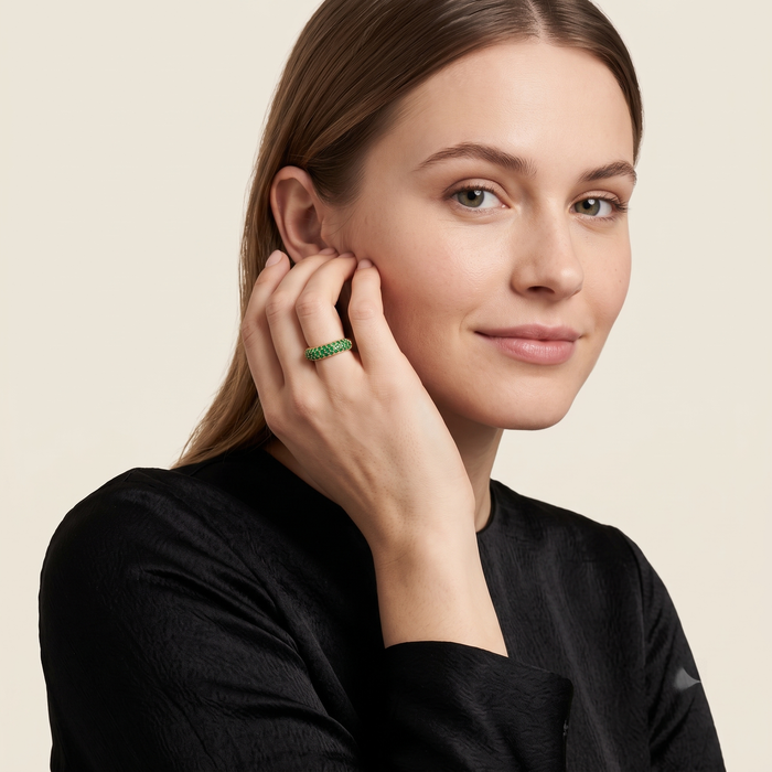 Elegant Emerald Pave 14K Gold Band Ring