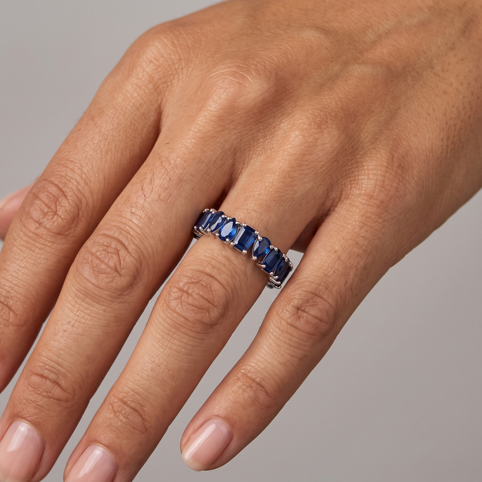 Blue Sapphire Eternity 14K White Gold Band Ring