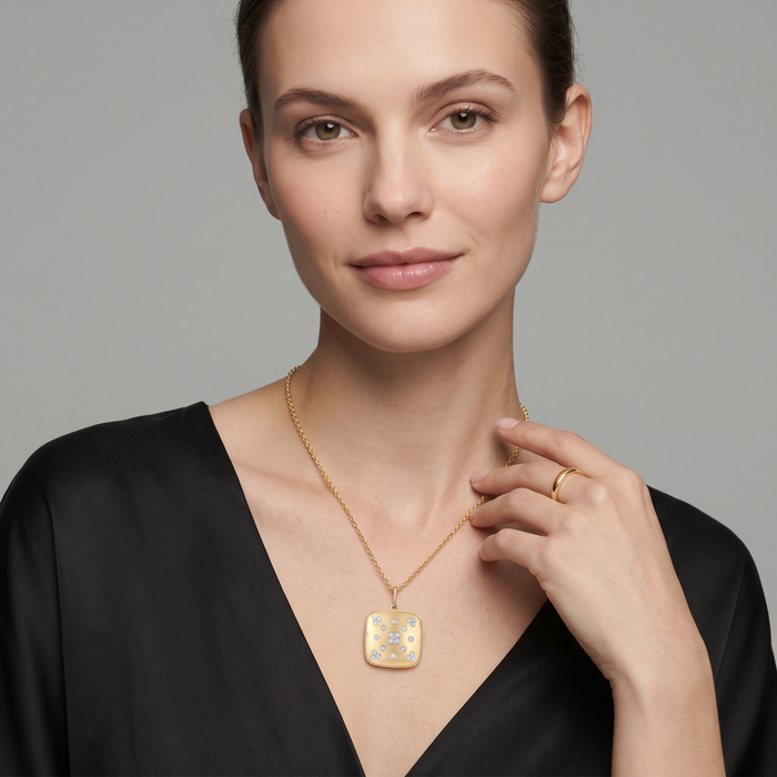 Gold Cushion Round Shaped Pendant Necklace in 14K Yellow Gold
