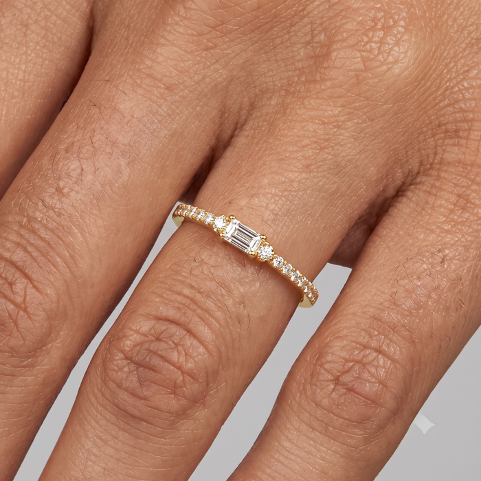 Baguette Round Diamond Band Ring in 14K Yellow Gold
